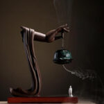 Buddha Stones Tibetan Lotus Blessing Ceramic Incense Burner Decoration Incense Burner BS Dark Green