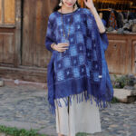 Buddha Stones Blue Color Block Plaid Shawl Tassels Soft Pullover 90*95cm 11
