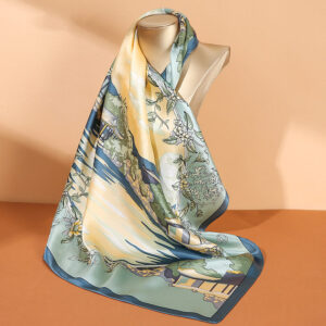 Buddha Stones Pastoral Scene Hot Air Balloon Spring Blossom 100% Mulberry Silk Neck Hair Scarf Silk Shawl BS Pastoral