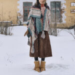 Buddha Stones Tibetan Shawl Blue Beige Red Wavy Pattern Winter Warm Tassel Scarf Tibetan Shawl BS 1