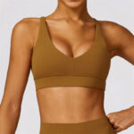 Buddha Stones Gym Sports Yoga Backless Bra Crop Tank Top Breathable Shorts 2-Piece Outfit BS Brown Top US8/10/XL