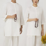 Buddha Stones 2Pcs Buttons Three Quarter Sleeve Shirt Top Pants Meditation Zen Tai Chi Cotton Linen Clothing Women's Set Women's Meditation Cloth BS 2