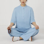Buddha Stones 2Pcs Solid Color Three Quarter Shirt Top Pants Meditation Zen Tai Chi Cotton Linen Clothing Women's Set Women's Meditation Cloth BS 18