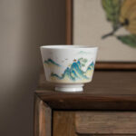 Buddha Stones Lotus Flower Leaf Mountain Pavilion Elk Peony Ceramic Teacup Kung Fu Tea Cup Cup BS 23
