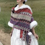 Buddha Stones Tibetan Multicolored Wavy Lines Knitted Striped Shawl Coat Winter Cozy Travel Scarf Wrap Tibetan Shawl BS 29