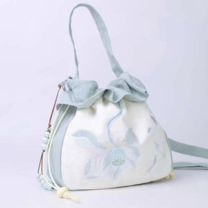 Buddha Stones Suzhou Embroidery Lotus Epiphyllum Magnolia Cotton Linen Tote Crossbody Bag Shoulder Bag Handbag Crossbody Bag BS Green Lotus 20*20*7cm