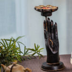 Buddha Stones Hand Pattern Wood Candlestick Home Candle Holder Decoration Candle Holder BS 3