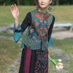 Buddha Stones Vintage Style Embroidery Flower Tang Suit Design Sleeveless Vest Waistcoat BS 5