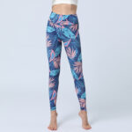 Buddha Stones Leaves Print Pants Sports Fitness Yoga High Waist Leggings Women's Yoga Pants Leggings BS Blue Pink Leaves XL(Waist 72cm/Hips 87cm/Length 88.5cm)