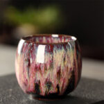 Buddha Stones Simple Multicolored Kiln Change Chinese Jianzhan Ceramic Teacup Kung Fu Tea Cup 110ml Jian Zhan Tea Cup BS Red Yellow 6.5cm*6cm*110ml