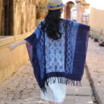 Buddha Stones Blue Stripe Geometry Indigo Dyeing Shawl Tassels Travel Pullover 90*95cm 2