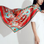 Buddha Stones Dunhuang Rebound Pipa Flying Frescoes 100% Mulberry Silk Scarf Premium Grade 6A Dunhuang Shawl Silk Scarf BS 10