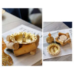 Buddha Stones Gold Alloy Healing Mini Incense Burner With Wooden Coaster Home Decor Incense Burner BS 8