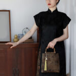 Buddha Stones Bamboo Leaves Butterfly Koi Fish Bamboo Handles Handbag Handbags BS 27