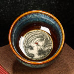 Buddha Stones Lotus Dragon Phoenix Koi Fish Chinese Jianzhan Ceramic Teacup Kung Fu Tea Cup 110ml Jian Zhan Tea Cup BS Blue Phoenix 8cm*4.3cm*110ml