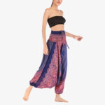 Buddha Stones Two Style Wear Round Geometric Pattern Loose Smocked Harem Trousers Jumpsuit High Waist Women's Yoga Pants Harem Pants&Bodysuit BS 15