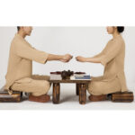 Buddha Stones 2Pcs Buttons Men's Three Quarter Sleeve Shirt Top Pants Meditation Zen Tai Chi Cotton Linen Clothing Set Men's Meditation Cloth BS 15