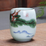 Buddha Stones Koi Fish Lotus Landscape Dandelion Peony Flower Ceramic Teacup Kung Fu Tea Cup Cup BS Pine Tree 7.8cm*8.1cm*180ml
