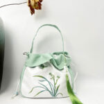 Buddha Stones Suzhou Embroidery Camellia Magnolia Peony Lotus Silk Tote Crossbody Bag Shoulder Bag Handbag Crossbody Bag BS Light Green Orchid Grass 20*20*7cm