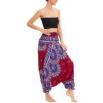 Buddha Stones Two Style Wear Sunflower Loose Smocked Harem Trousers Jumpsuit High Waist Pants Harem Pants BS 9