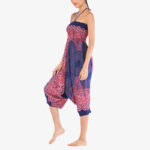 Buddha Stones Two Style Wear Round Geometric Pattern Loose Smocked Harem Trousers Jumpsuit High Waist Women's Yoga Pants Harem Pants&Bodysuit BS 17