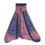 Buddha Stones Two Style Wear Round Geometric Pattern Loose Smocked Harem Trousers Jumpsuit High Waist Women's Yoga Pants Harem Pants&Bodysuit BS Blue(Waist 60-100cm)