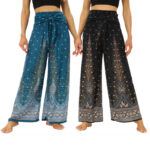 Buddha Stones Boho Peacock Feathers Lace-up Wide Leg Pants Women's Yoga Pants Women's Wide Leg Pants BS main