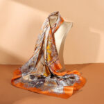 Buddha Stones Oil Painting City Snow Scene Castle Lotus 100% Mulberry Silk Neck Hair Scarf Silk Shawl BS Orange City Snow Scene