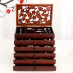 Buddha Stones Vintage Plum Blossom Carved Wooden Jewelry Box Six-Layer Jewelry Storage Box Jewelry Box BS 1