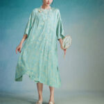 Buddha Stones Small Flower Leaf Jacquard Chinese Cheongsam Qipao Midi Dress With Pockets Cheongsam Dresses BS 4