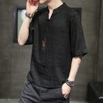 Buddha Stones Frog-Button Phoenix Embroidery Chinese Tang Suit Short Sleeve Shirt Cotton Linen Men Clothing Men's Shirts BS 21