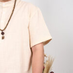 Buddha Stones Men's Plain Color Short Sleeve Half Button Cotton Linen Shirt Men's Shirts BS 1