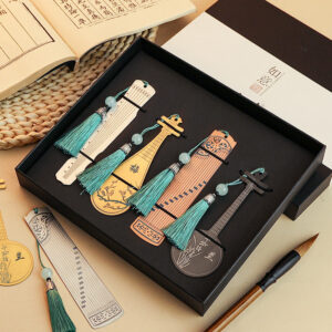 Buddha Stones Classical Musical Instruments Pipa Guzheng Guqin Ruan Metal Bookmarks Tassel With Gift Box Bookmarks BS main