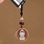 Buddha Stones Ebony Wood Rosewood Buddha Avalokitesvara Om Mani Padme Hum Balance Car Key Chain Decoration Key Chain BS 17