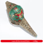 Buddha Stones Tibetan Handmade Shankha Om Mani Padme Hum Buddha Avalokitesvara Turquoise Conch Shell Positive Decoration Decorations BS Eight Auspicious Symbols-Vase 32.5*13.5cm