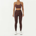 Buddha Stones 2Pcs Camo Print Backless Criss-Cross Strap Top Bra Shorts Leggings Pants Fitness Yoga Outfit Set 2-Piece Outfit BS Brown 2Pcs(Top&Pants) L