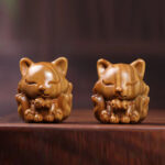 Buddha Stones Mini Nine-Tailed Fox Ivory Fruit Sandalwood Green Sandalwood Blessing Decoration Decorations BS 30