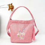 Buddha Stones Embroidery Wisteria Plum Lotus Cherry Blossom Cotton Linen Canvas Tote Crossbody Bag Shoulder Bag Handbag Crossbody Bag BS Pink Peach Blossom 19*20*10cm