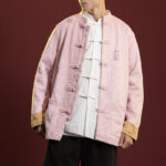 Buddha Stones Chinese Calligraphy Clothing Jacket Coat Tang Suit Men Clothing Clothes BS Light Pink(Top Only) 5XL