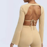 Buddha Stones Long Sleeve Backless Strap Top Bra Flare Pants Fitness Yoga Outfit 2-Piece Outfit BS 25