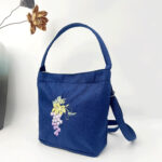 Buddha Stones Embroidery Wisteria Plum Lotus Cherry Blossom Cotton Linen Canvas Tote Crossbody Bag Shoulder Bag Handbag Crossbody Bag BS 45