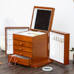 Buddha Stones Vintage Large Capacity Wooden Jewelry Box Jewelry Storage Box With Mirror Jewelry Box BS 22