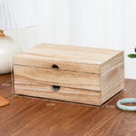Buddha Stones Retro Beige Wooden Jewelry Box Two-Layer Jewelry Storage Box With Mirror - image 15