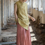 Buddha Stones Handmade Tie Dye Ramie Linen Frog-Button Sleeveless Vest 18