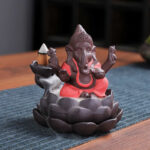 Buddha Stones Ganesh Elephant Purple Clay Backflow Smoke Fountain Protection Incense Burner Incense Burner BS Red