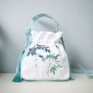 Buddha Stones Embroidered Flowers Wisteria Lily Cotton Linen Tote Crossbody Bag Shoulder Bag Handbag Crossbody Bag BS Light Green White Wisteria 20*20*7cm