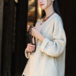 Buddha Stones Solid Color Ramie Linen Loose Blouse Long Sleeve Shirt Chinese Hanfu Top Long Sleeve Shirt BS 3