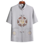 Buddha Stones Fu Character Tang Suit Hanfu Traditional Uniform Short Sleeve Top Pants Clothing Men's Set Men's Meditation Cloth BS 6