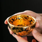 Buddha Stones 24K Gold Spot Pattern Chinese Jianzhan Ceramic Teacup Kung Fu Tea Cup Bowl With Gift Box Jian Zhan Tea Cup BS 1