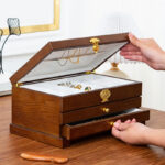 Buddha Stones Retro Wooden Jewelry Box Three-Layer Jewelry Storage Box Jewelry Box BS 4